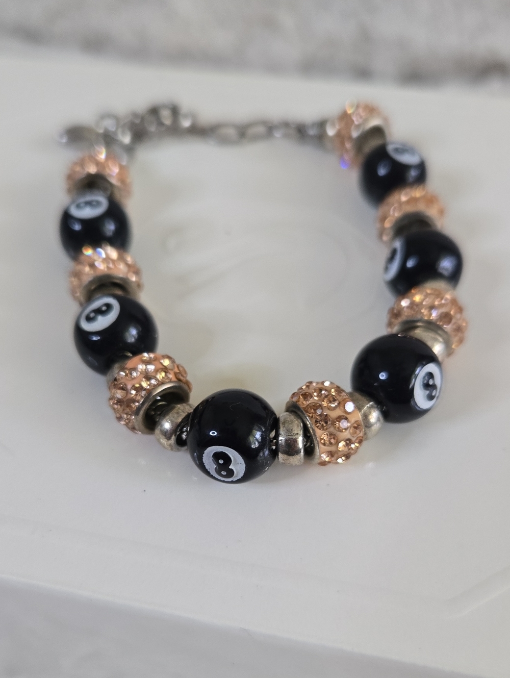 Black 8-Ball Bead Bracelet with Rose Gold Accent Beads